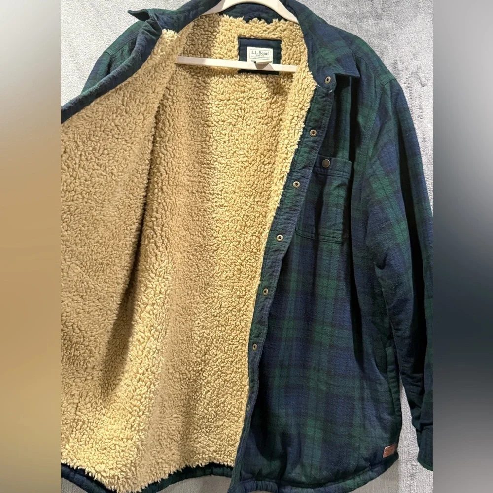VTG LL Bean Sherpa Lined Scotch Plaid Flannel Shacket Mens Size XL Regular